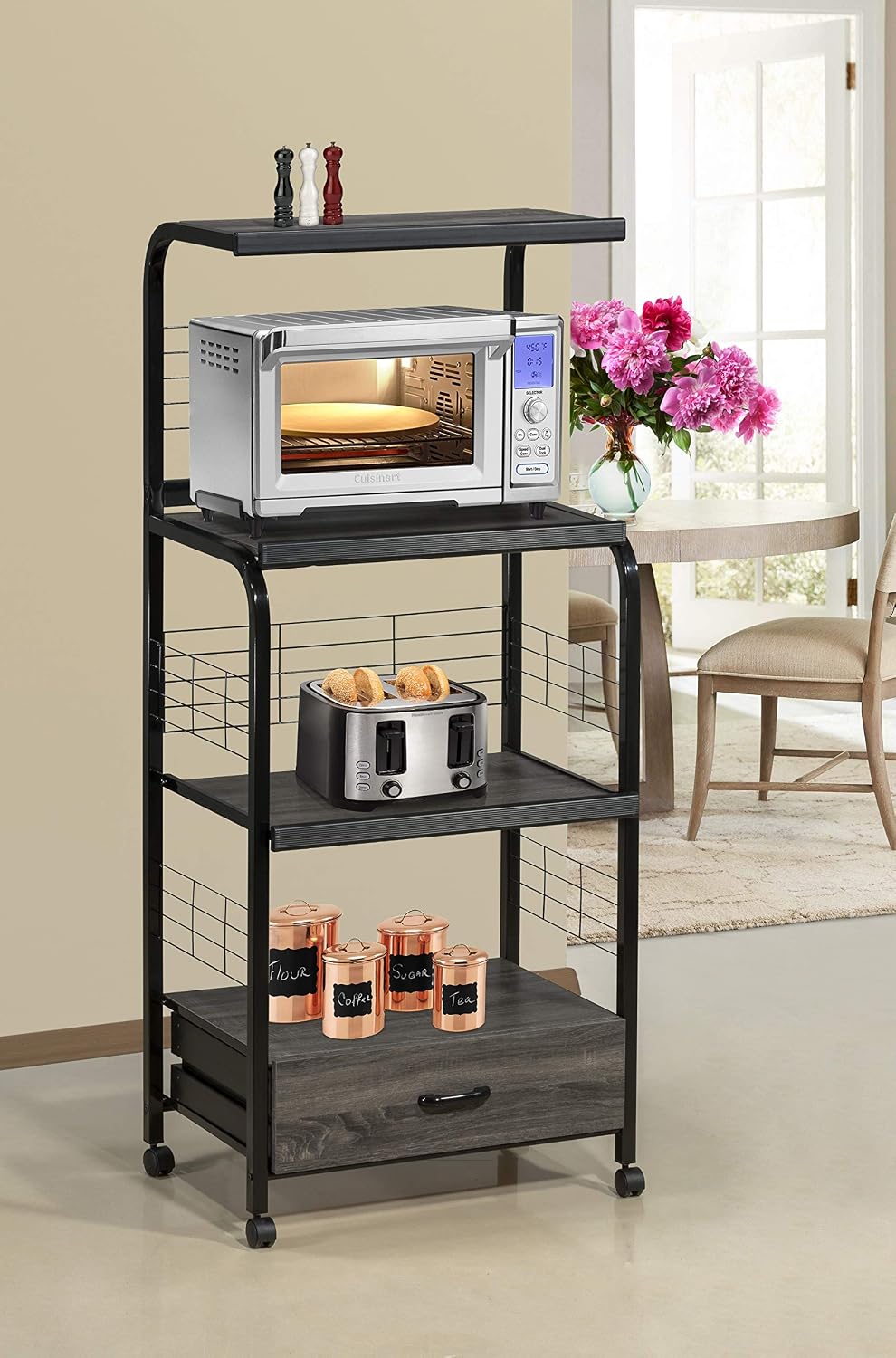 Crown Mark Kitchen Shelf with Casters Baker's Rack, Black