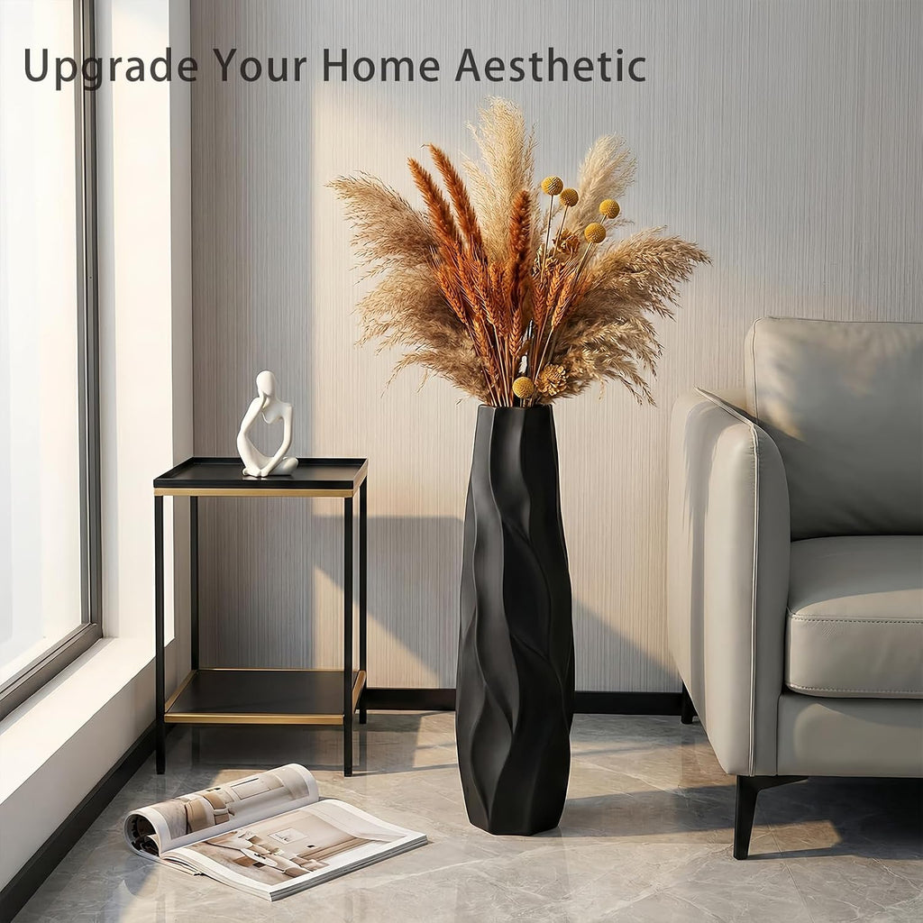 Black Ceramic Floor Vase – 28' Handcrafted Rustic Tall Vase for Dried Flowers and Branches, Large Decorative Vase for Living Room, Entryway & Home Decor