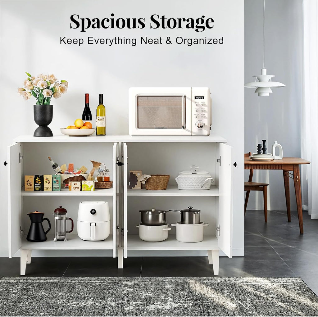 Panana Sideboard Buffet Cabinet Kitchen Storage Cabinet Living Room 4 Doors Console Table (White)