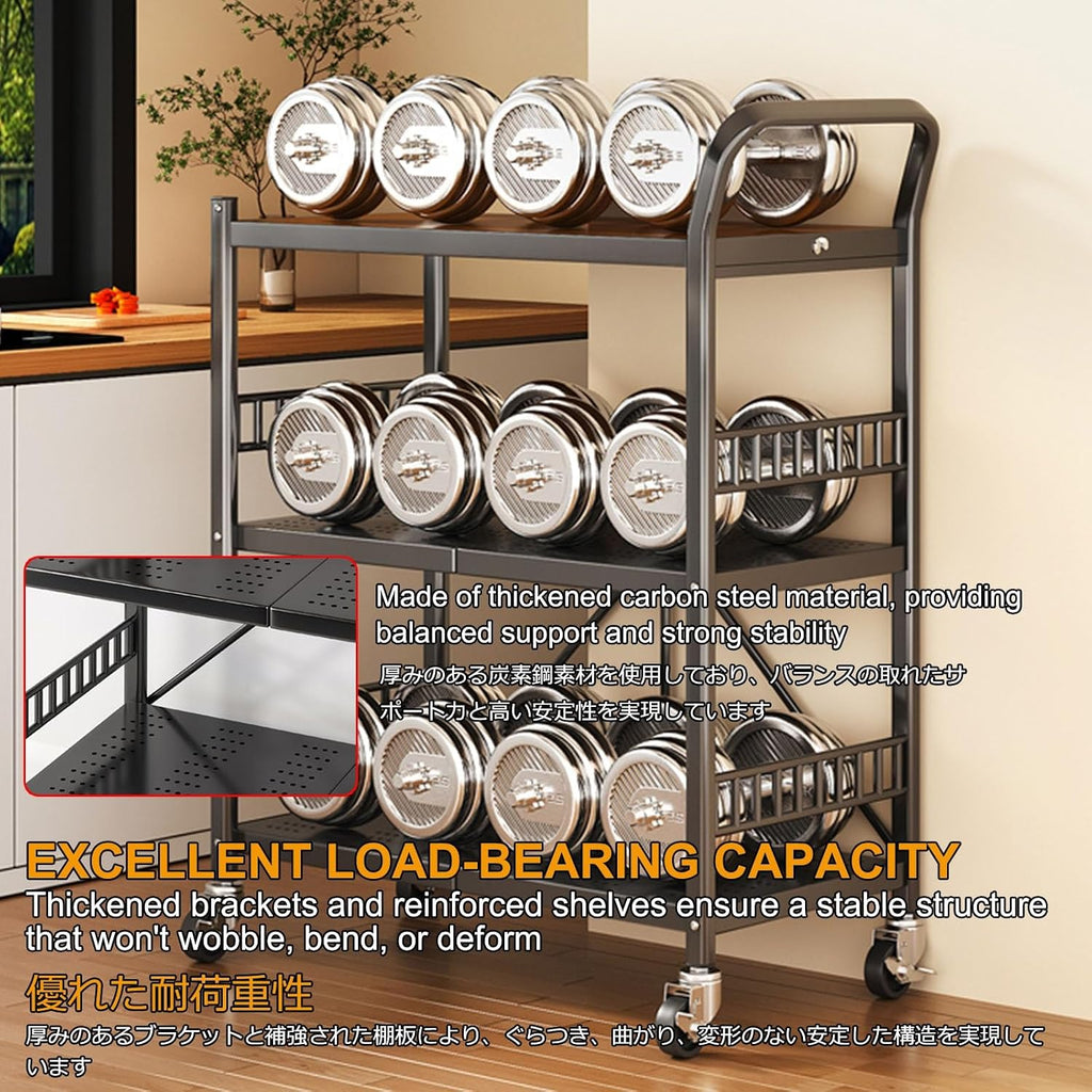 Microwave Stand,Bakers Rack,Kitchen Stands With Storage,3-Tier Foldable, Mobile Cart With Wheels,Suitable For Kitchens,Warehouses,Balconies,And Storage Rooms(Black,60*36*105CM/23.6*14*41IN)