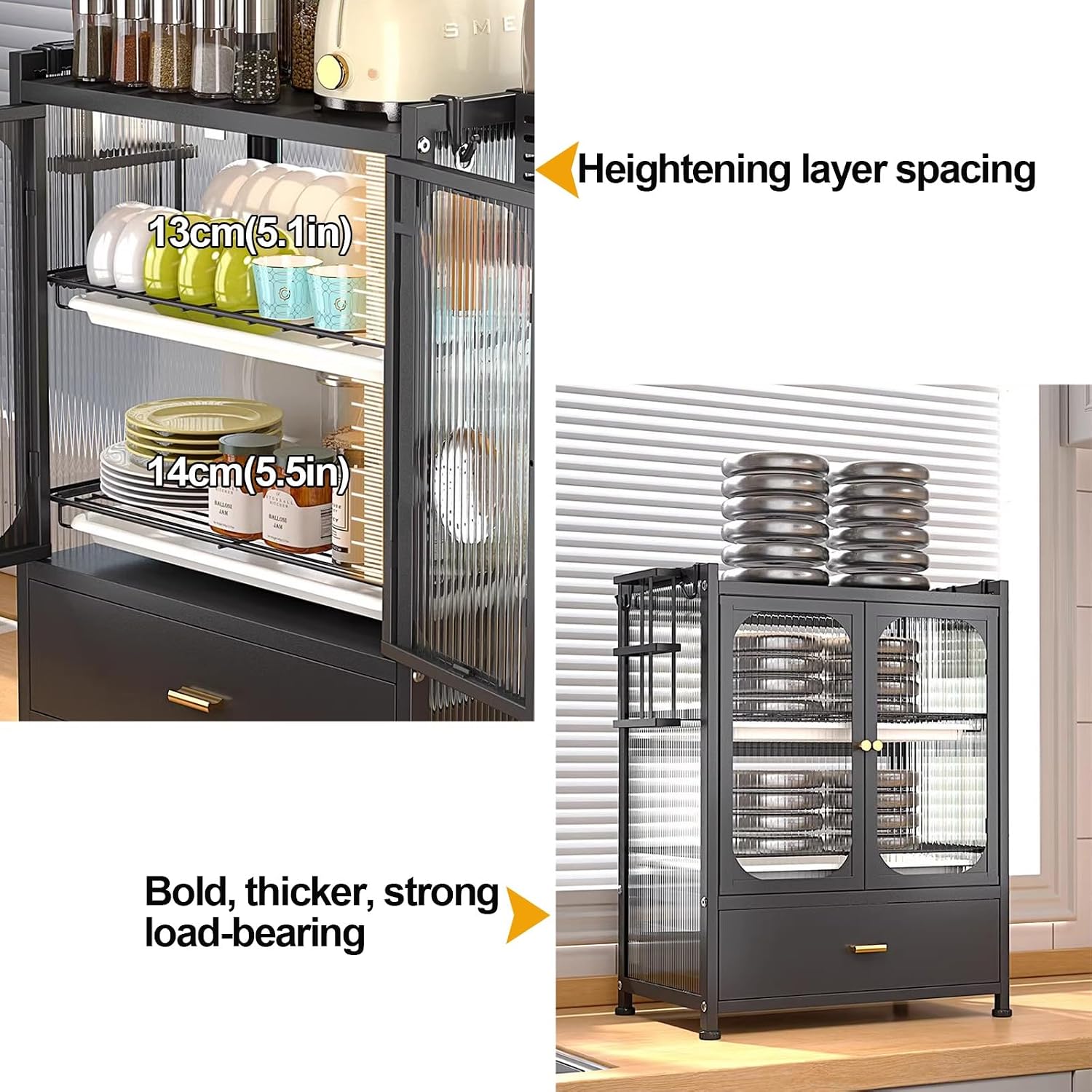 Bakers Rack with Drawers, Microwave Stand, Kitchen Storage Cabinet, Oven Rack, Household Countertop Storage Cabinet, Dish Cabinet (Color : B)