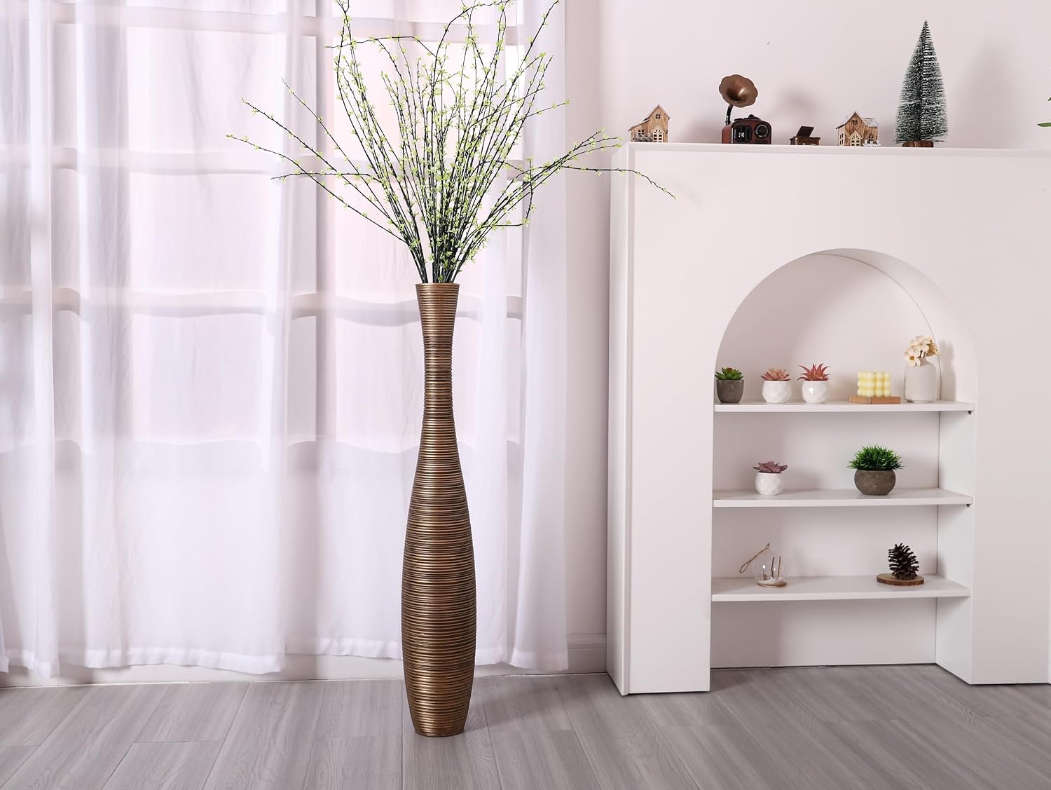 Leewadee Decorative Tall Floor Vase for Living Room Decor, 34 inches, Gold, Resin