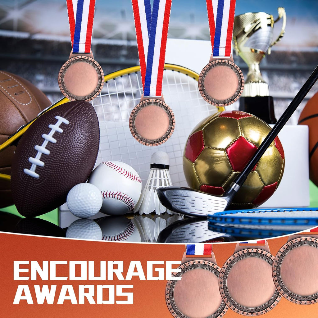 Sasylvia Blank Award Medals with Neck Ribbons Create Your Own Medals Kit Cheer Winner Participation Trophy Metal Gifts for Soccer Football Party Game