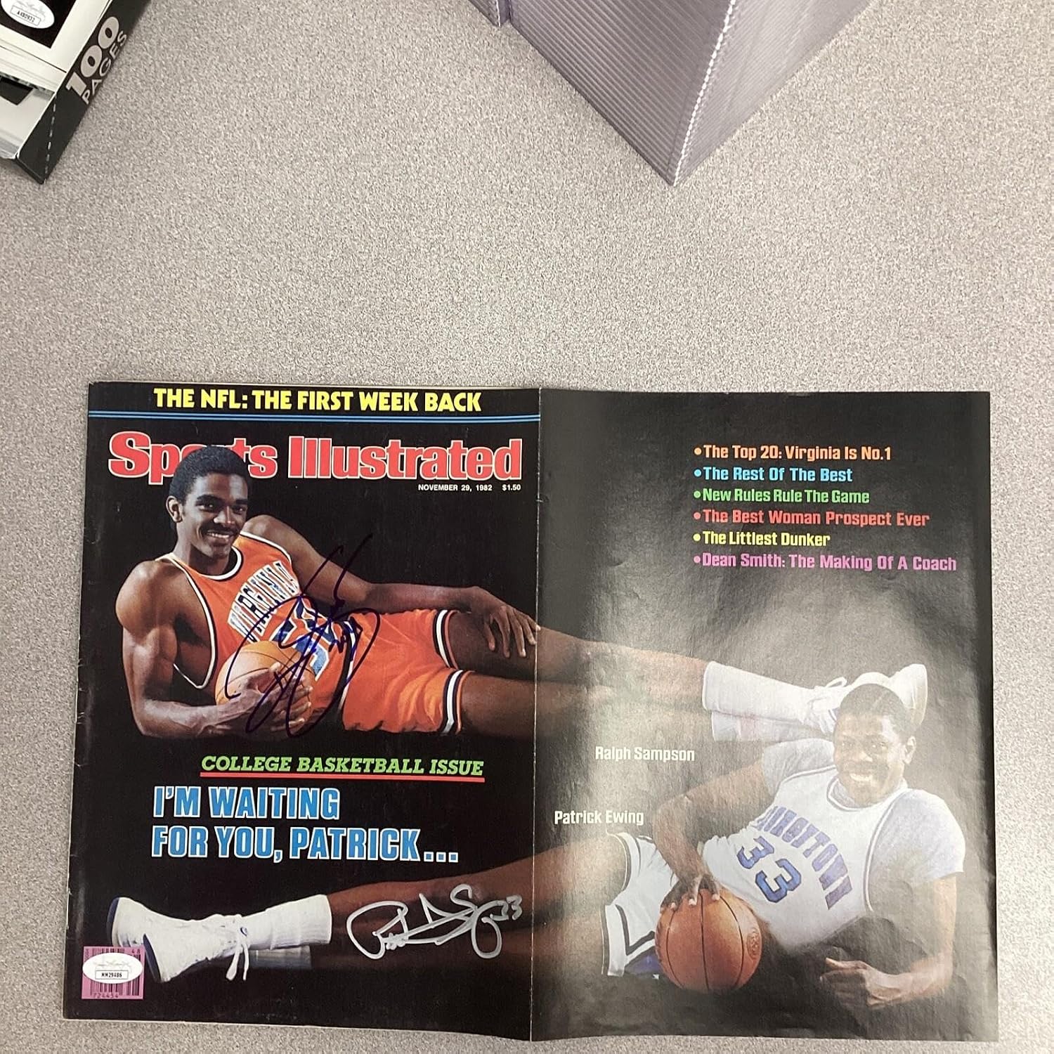 Patrick Ewing Signed Sports Illustrated Mag 11/29/82 NO LABEL R Sampson Auto JSA - Sports Memorabilia