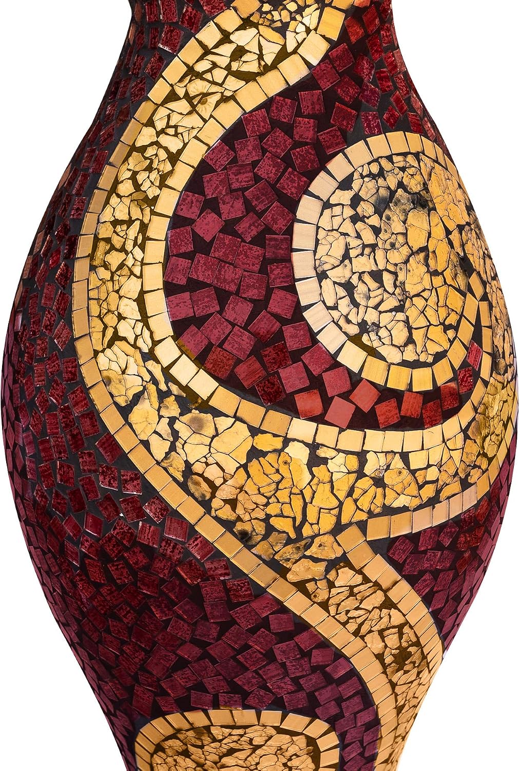 Floor Vase, 24 Inch Mosaic Vase – Tall Cylinder Made of Terracotta with Ruby Red and Gold Glass Mosaic Pieces – Handcrafted Decorative Home Décor Accent Piece for Bedroom, Living Room, Office