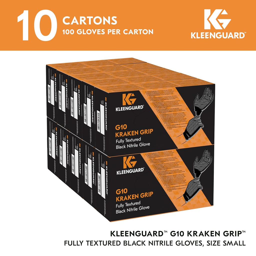 Kleenguard™ Kraken Grip Fully Textured Black Nitrile Gloves (49275), Small (S), Powder-Free, 6 Mil, Ambidextrous, Thin Mil, 100 Gloves/Box, 10 Boxes/Case