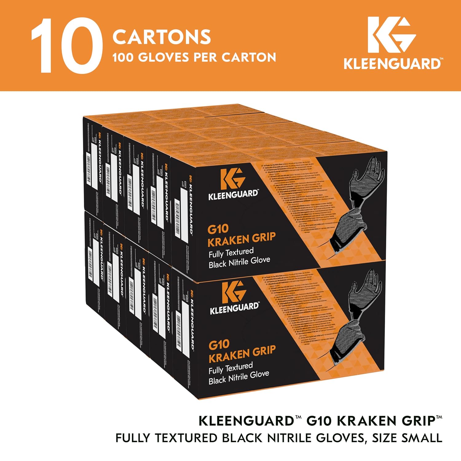 Kleenguard™ Kraken Grip Fully Textured Black Nitrile Gloves (49275), Small (S), Powder-Free, 6 Mil, Ambidextrous, Thin Mil, 100 Gloves/Box, 10 Boxes/Case