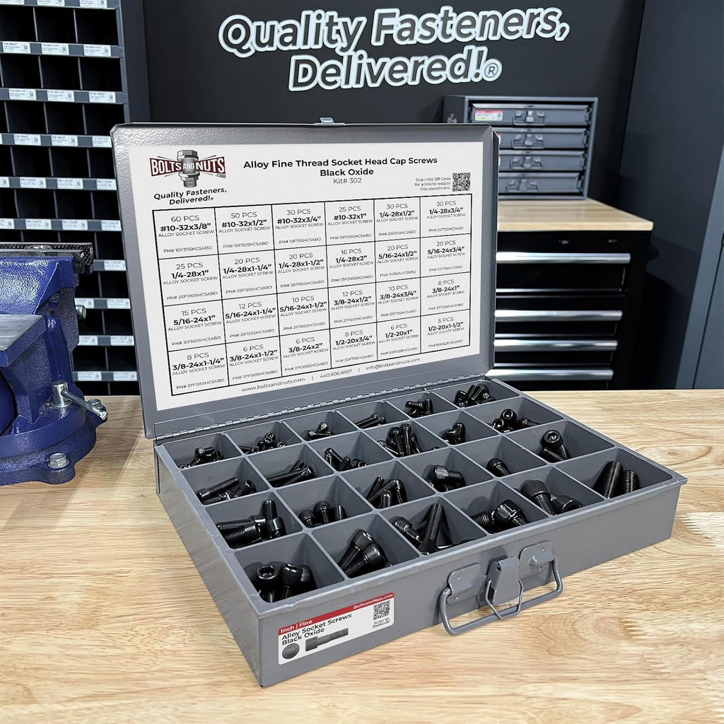 Inch Alloy Allen Fine Thread Socket Head Cap Screws Bolts Black Oxide Assortment - 453 PCS