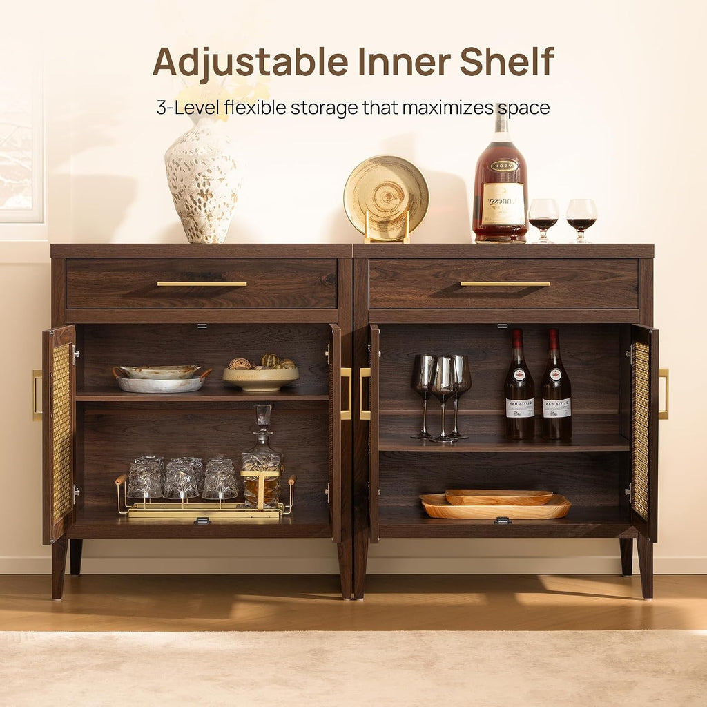 SICOTAS 60' Farmhouse Buffet Cabinet with Metal Mesh Doors, Modern Sideboard Credenza with Drawers, Elegant Coffee Bar Console Table for Living Room Entryway, Espresso Walnut