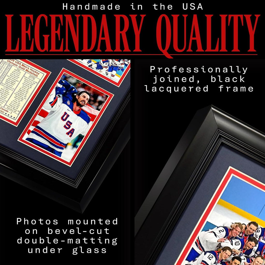 Legends Never Die 2026 USA Hockey Gold Medal Winners | Collectible Winter Olympics Ice Hockey Memorabilia | Framed Picture & Photo Collage Gift, Man Cave Wall Art, Home Decor | 2 Sizes (18'x22')