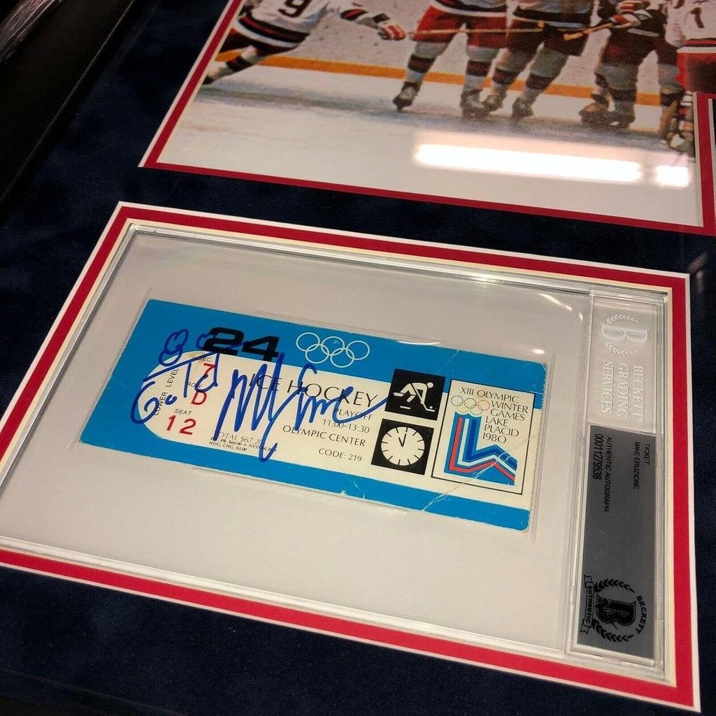 Topps Mike Eruzione Signed 1980 Miracle On Ice Team Usa Framed Gold Medal Game Ticket - Autographed Olympic Tickets
