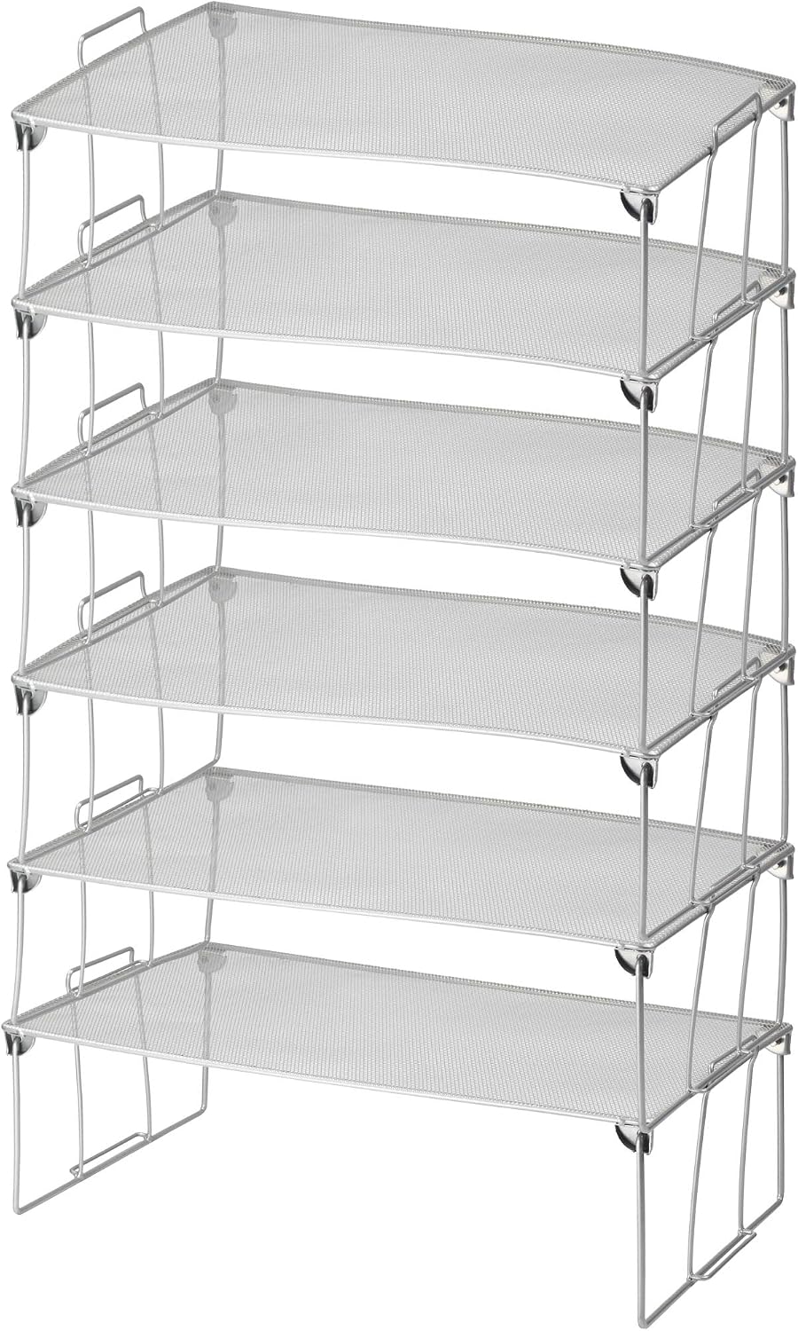 YBM HOME Stackable Shelf Storage Rack for Kitchen, Bathroom, and Office, Silver Mesh Wire Stainless Steel Organizer with Interlocking Legs, Foldable Design to Put Away (Large, 6-Pack)