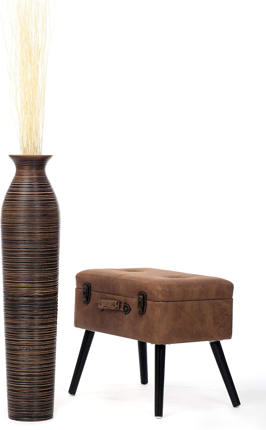 Leewadee Large Brown Home Decor Floor Vase - Wooden 34 inch Tall Farmhouse Decor Flower Holder for Fake Plant and Pampas Grass
