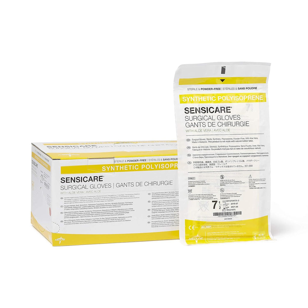 Medline SensiCare with Aloe Sterile Powder and Latex-Free Surgical Glove, Size 7.5, White (Pack of 100)