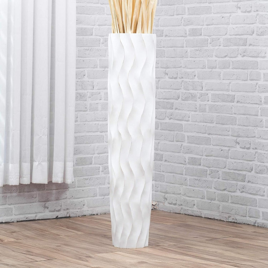 Leewadee Large White Wash Home Decor Floor Vase – Wooden 36 inches Tall Farmhouse Decor Flower Holder for Fake Plant and Pampas Grass