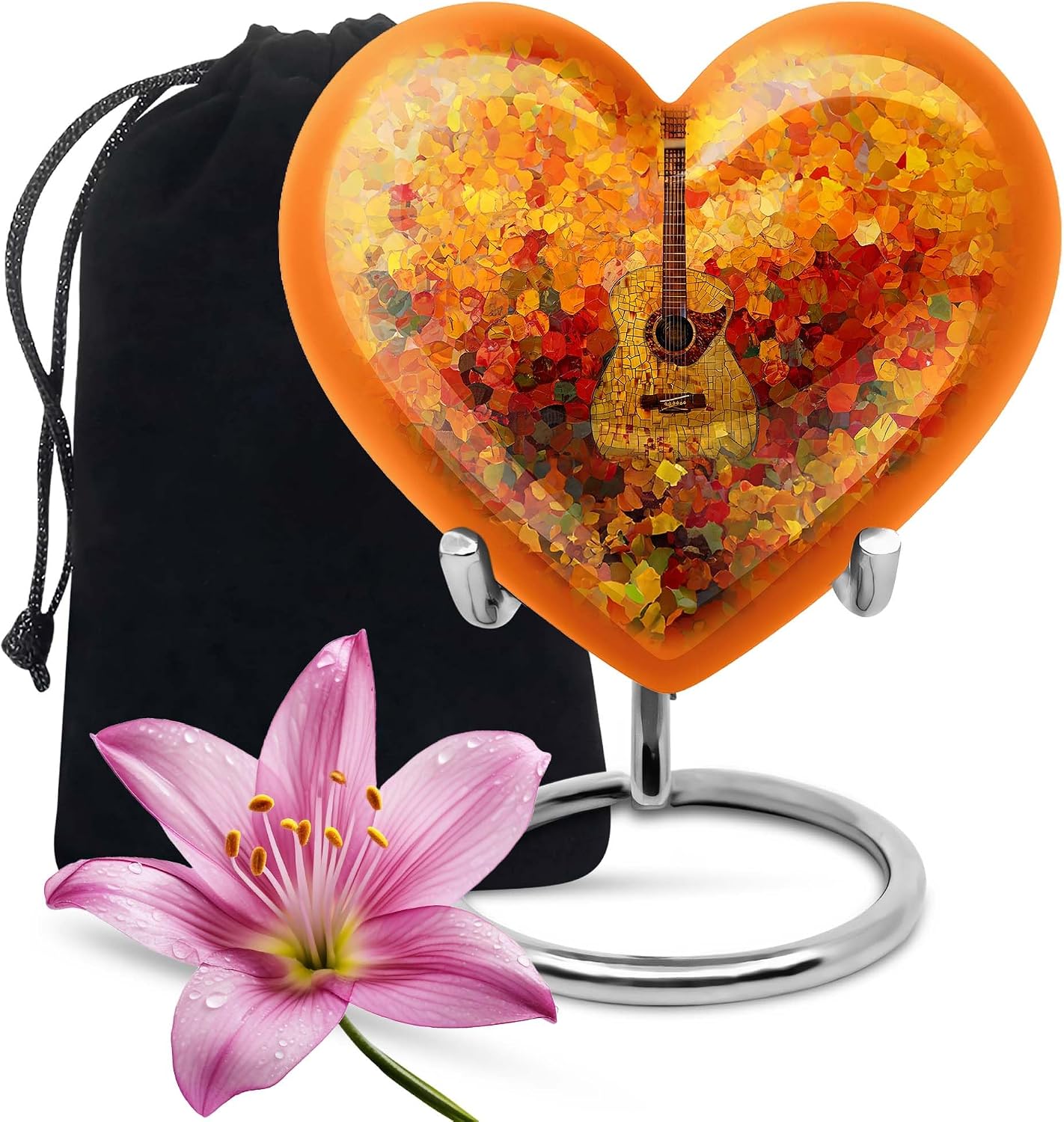 Guitar Urn - Heart Urns - Cremation Boxes for Human Ashes - Human Urns for Ashes Dad - Unique Urn for Ashes for Women - Urns for Ash Male - Burial Urn for Women Ashes - 8Inch Large Urn