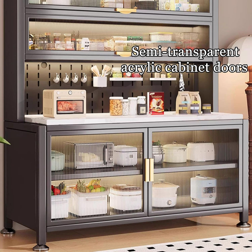 JKGHK Kitchen Pantry Storage Cabinet, Kitchens Baker's Rack with Acrylic Cabinet Door, Buffet Cabinets On Wheels with Pegboard, for Garage Pantry Home Spices(White,24x60in)