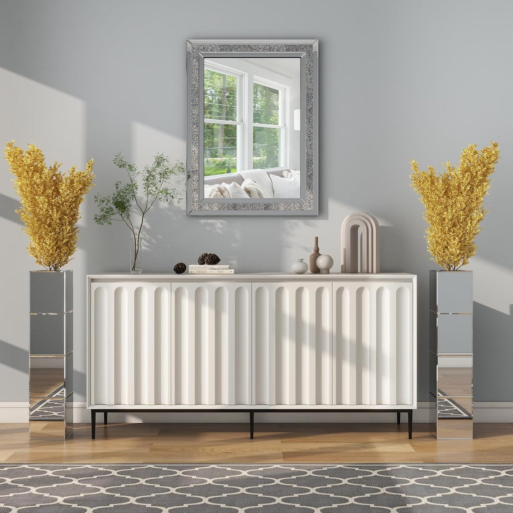 Tall Floor Vase Set of 2, 28 inch Mirrored Vases for Floor Home Decorative Large Cube Vase Silver for Dried Flower Modern Glass Vases for Living Room