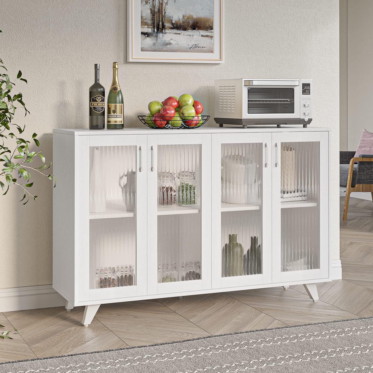 Panana Kitchen Buffet Server Table Accent Sideboard Cupboard Server Buffet Console Table with Doors Cabinet (49inch, White)