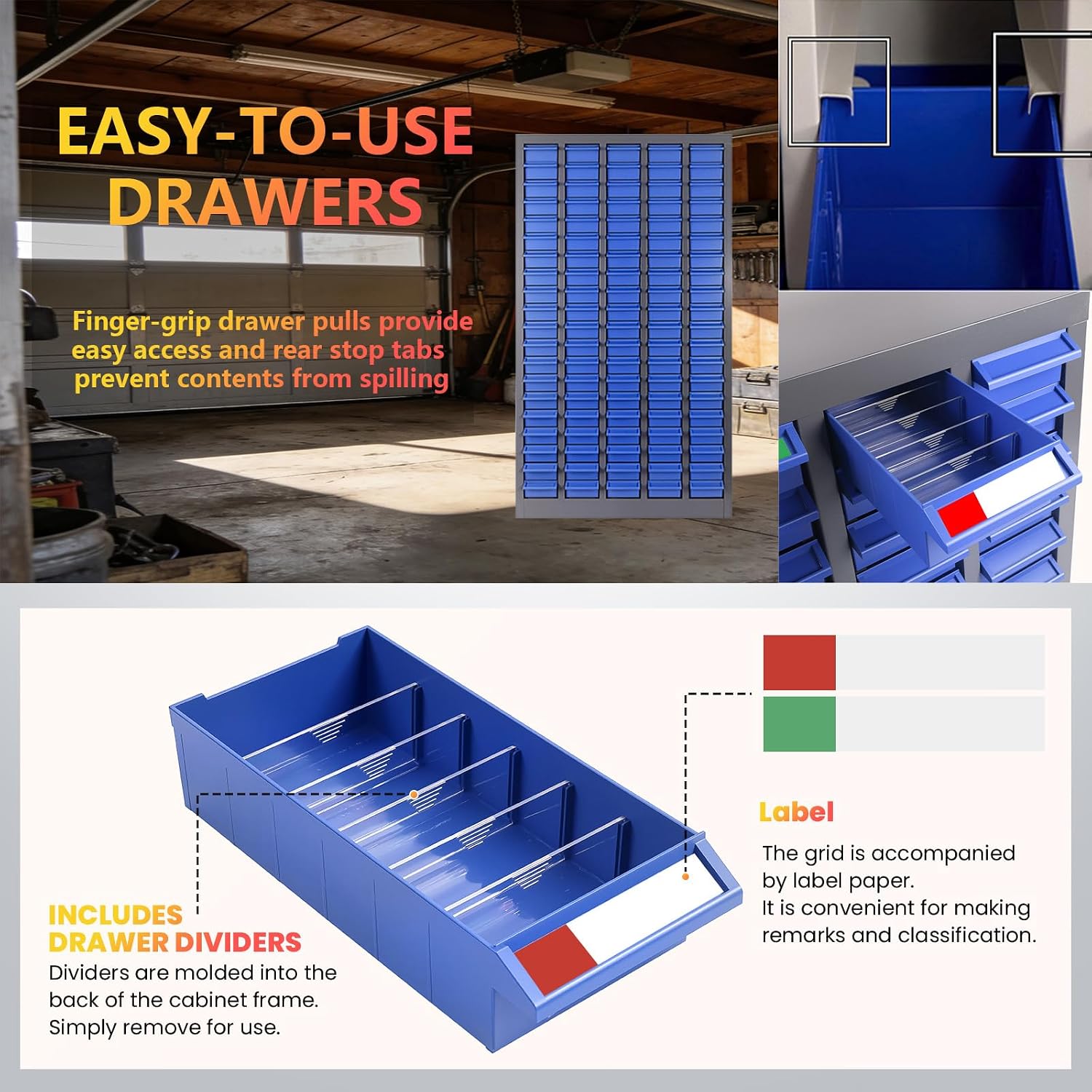 Nut and Bolt Organizer, Heavy Duty Parts Cabinet with 100 ABS Material Drawers, Metal Frame Bolt Organizer Storage in Workshop, Garage, and Classroom (Grey)
