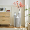 Set of 3 Gorgeous White Metal Vases - Unique Floor Decoration, Large Glazed Metal Vases at 24in, 28.7in, 33.5in for Modern Black & White Home Designs
