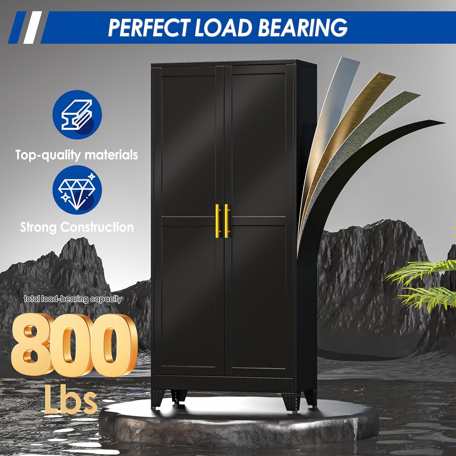 GAIOUS 71' Tall Metal Storage Cabinet with 2 Doors and 4 Adjustable Shelves, Kitchen Pantry Cabinet Black Freestanding Cupboard, 5 Tier Multifunctional Steel Storage for Office, Kitchen, Dining Room