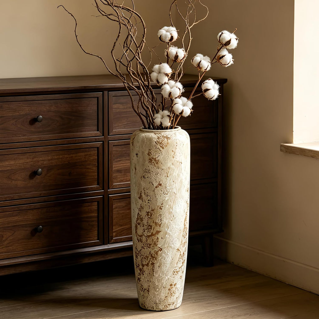 Rustic Oversized Ceramic Floor Vase – 23.6 Inch Handpainted Rustic Pottery Vase, Extra Tall Neutral Vases for Corner, Foyer & Large Floral Arrangements
