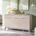 OKD Fluted Storage Cabinet with Drawers, 60' Morden Buffet Sideboard Coffee Bar Cabinet with 4 Doors and 3 Drawers for Dining Room, Living Room,Hallway (White Alder)