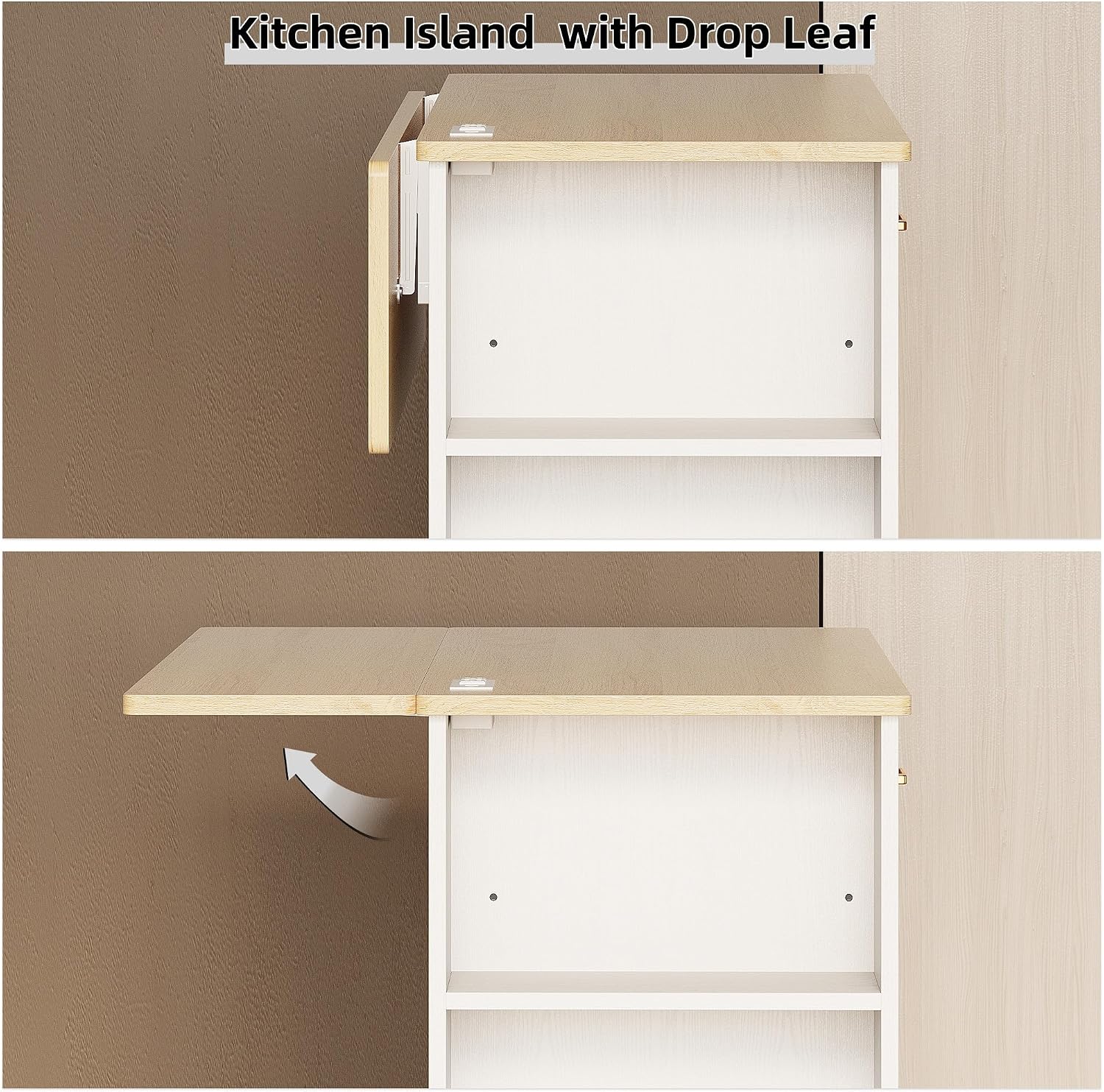 IRONCK Kitchen Island with Power Outlet & Drop Leaf, 47.2' Width Rolling Kitchen Island on Wheels with Storage, Mobile Kitchen Island Cart with Spice Rack, Open Shelves and Drawer, White