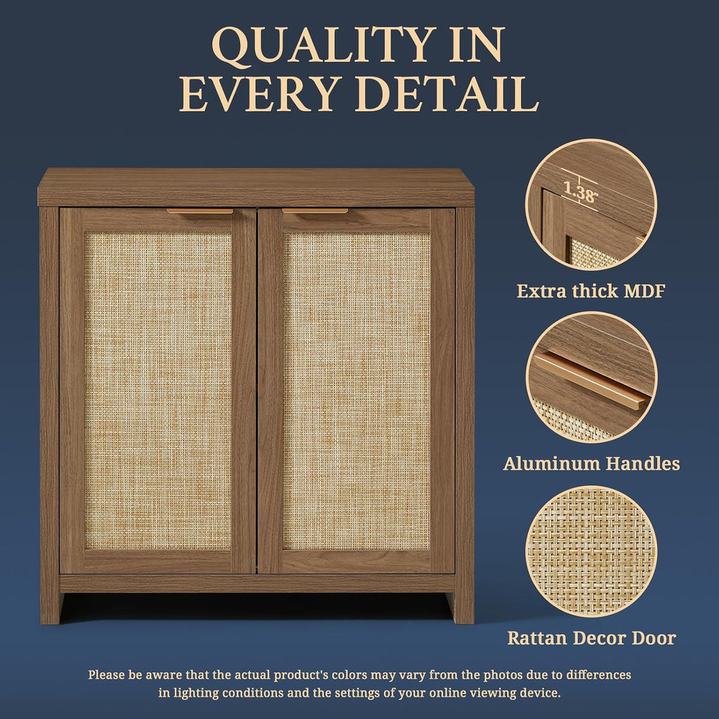 OAKHAM HOME Hampstead Storage Sideboard Cabinet with Rattan Doors and Adjustable Shelves, Buffet Kitchen Cabinet Cupboard Console for Living Room, Set of 3