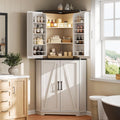 Dripex 71' White Farmhouse Corner Pantry Cabinet with LED Light, Tall Storage Cabinet with Doors & Adjustable Shelves, Food Pantry for Kitchen, Living Room, Dining Room