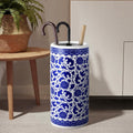 Sawysine Blue and White Ceramic Umbrella Stand, Floral Design Floor Vase for Entryway Indoor Decorative, 19.7' Heavy Porcelain Holder for Umbrellas Canes Home Decor(19.7 Inch,Lotus in Vine)