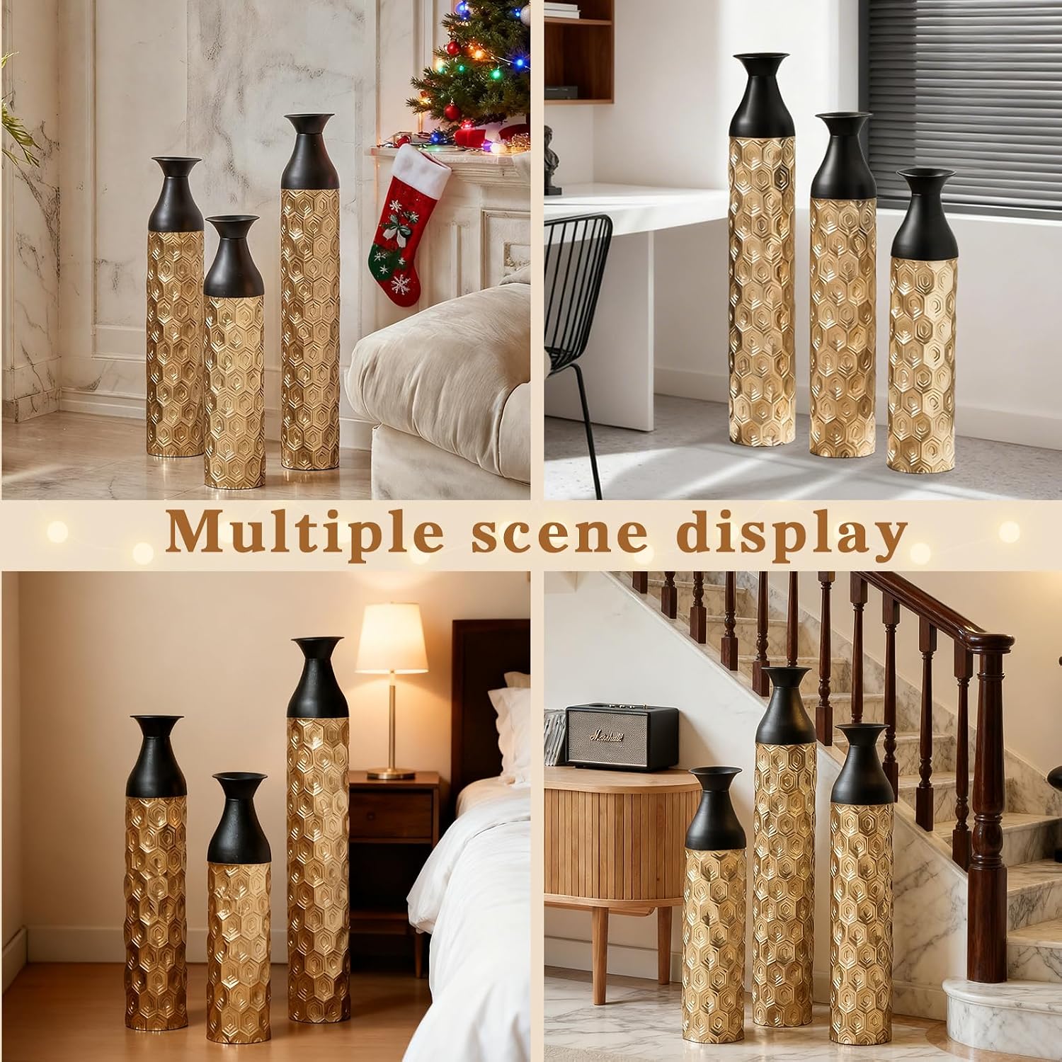 Floor Vases Decorative Tall - 24.8/29.1/33.8 in Metal Cylinder Vases Extra Large Decorative Vase Set of 3 Living Room Luxury Big Standing Decor for Dining Bedroom Home Corner Indoor