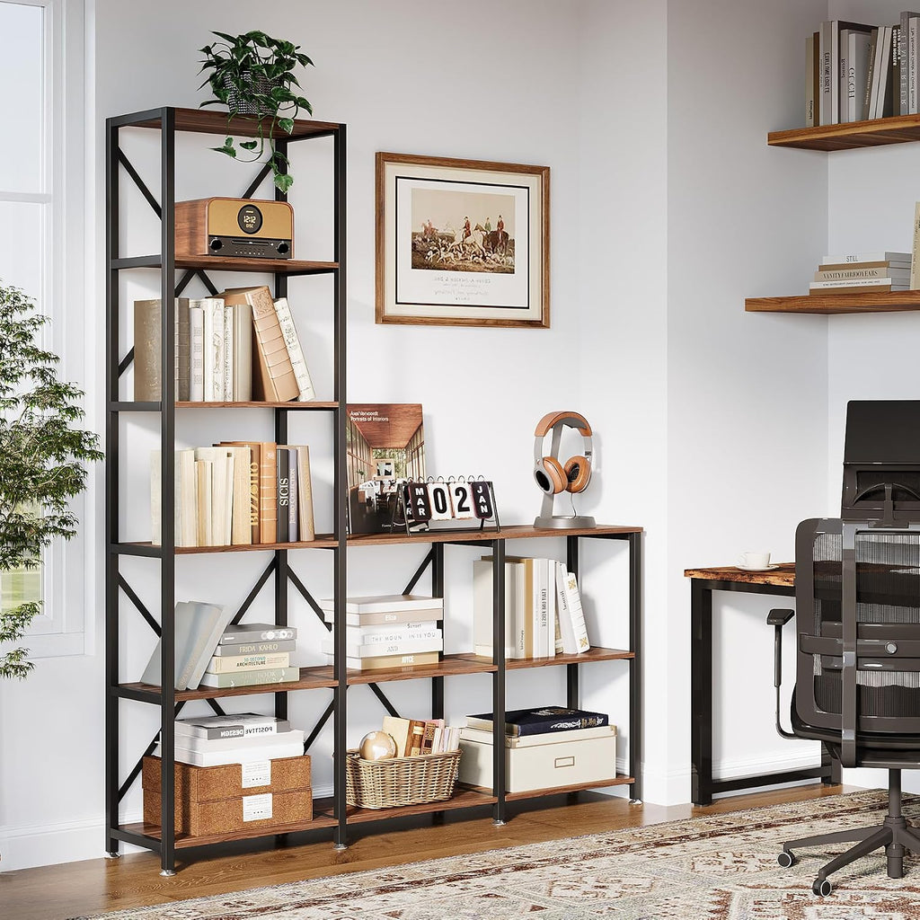 Tribesigns 5-Tier Ladder Staggered Bookshelf, Industrial Corner Bookcase with 9 Open Shelves, Modern Display Rack Storage Shelf for Home & Office
