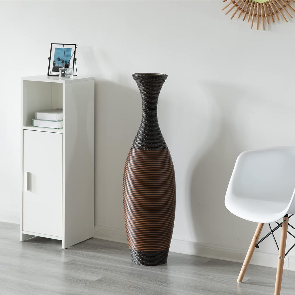 Uniquewise Tall Designer Floor Vase - 41 Inch Large Artificial Rattan Vase for Home Decor, Living Room or Hallway - Brown
