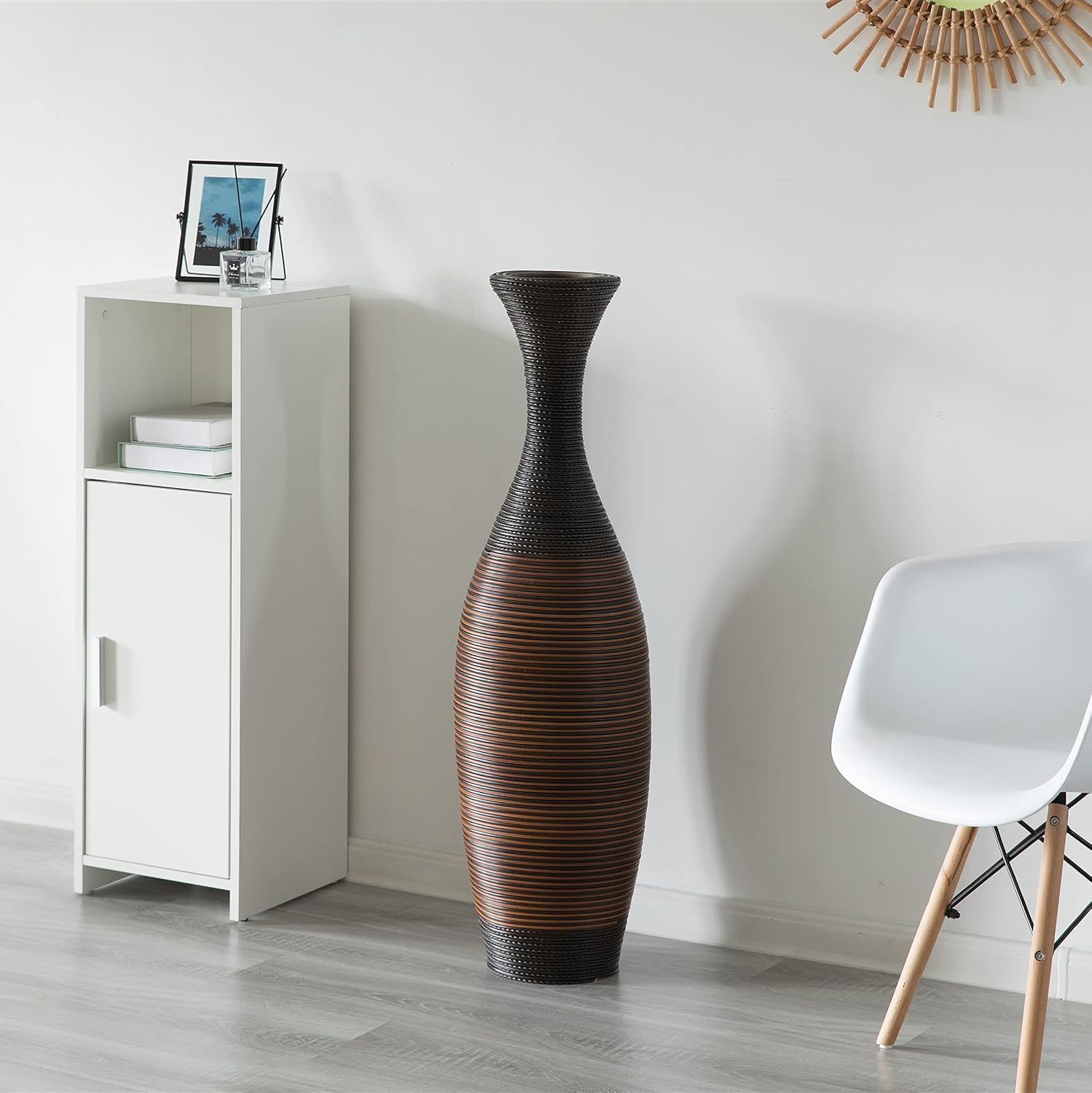 Uniquewise Tall Designer Floor Vase - 41 Inch Large Artificial Rattan Vase for Home Decor, Living Room or Hallway - Brown