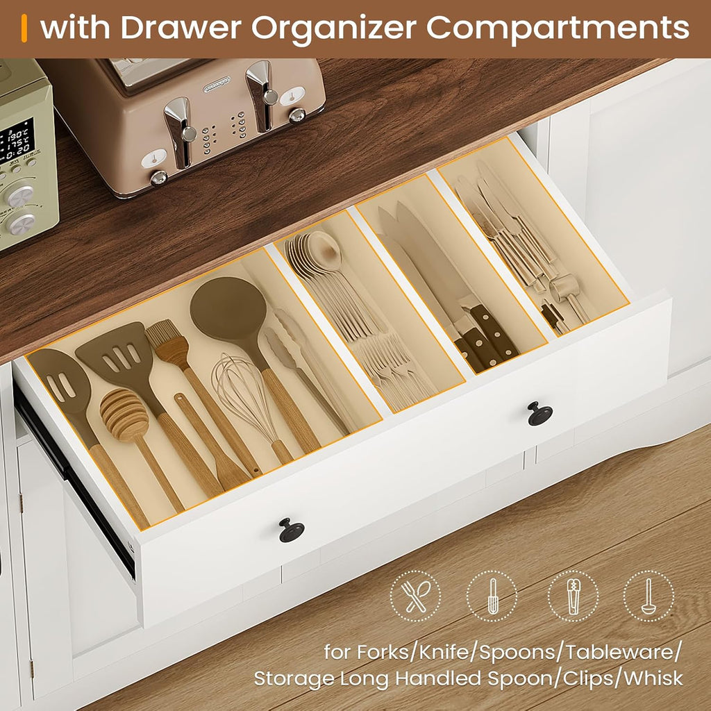 Brinlawb Buffet Cabinet with Storage & Charging Station, 53' Farmhouse Coffee Cabinet with Compartment Drawer, Sideboard Cabinets with Door and Adjustable Shelves for Kitchen, White