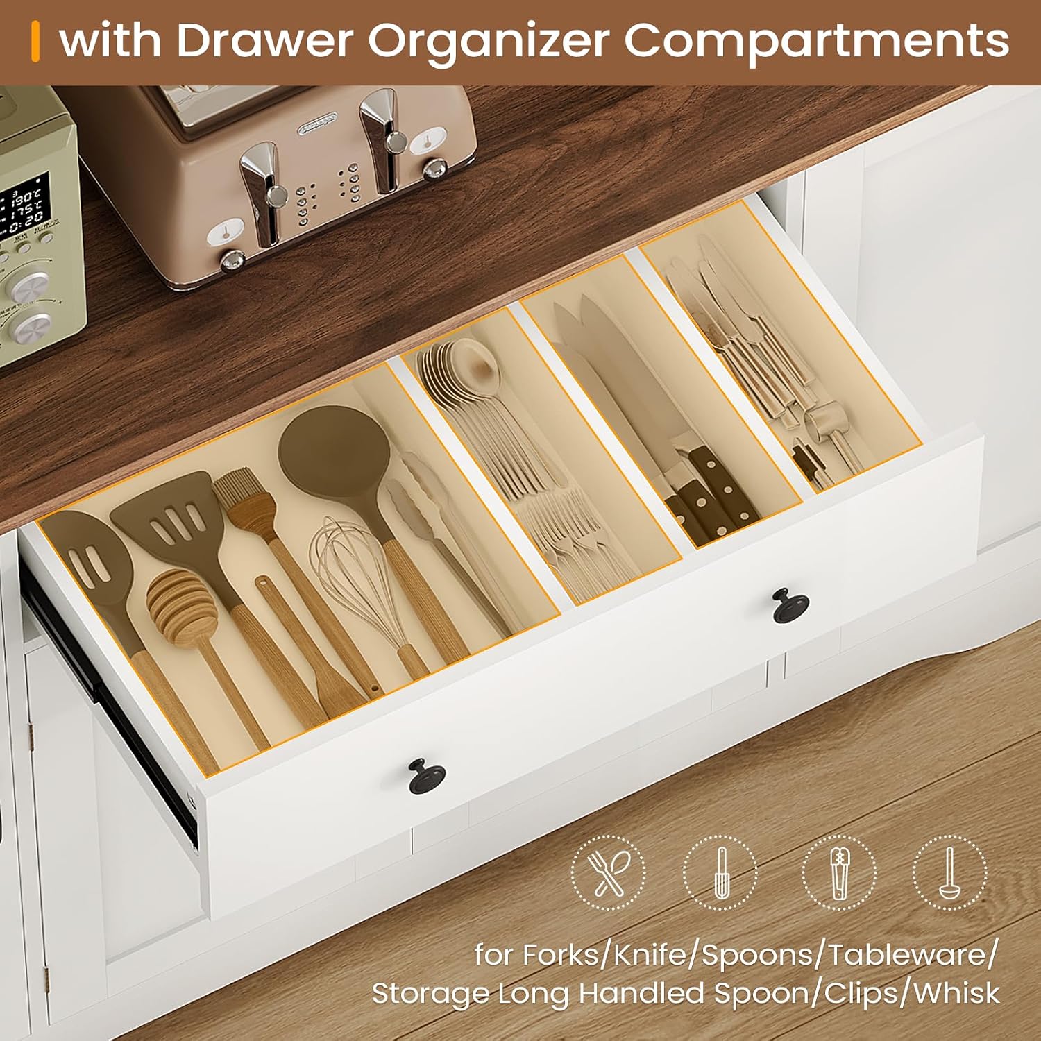 Brinlawb Buffet Cabinet with Storage & Charging Station, 53' Farmhouse Coffee Cabinet with Compartment Drawer, Sideboard Cabinets with Door and Adjustable Shelves for Kitchen, White
