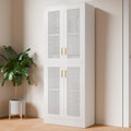 Cozy Castle Kitchen Pantry Cabinet, 71' Tall Rattan Doors Storage Cabinet and Adjustable Shelves, Modern Farmhouse Wood Cupboard Utility Hutch for Kitchen, Dining Room, Living Room (White)