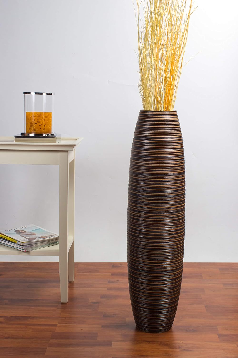 Leewadee Large Brown Home Decor Floor Vase - Wooden 26 inch Tall Farmhouse Decor Flower Holder for Fake Plant and Pampas Grass