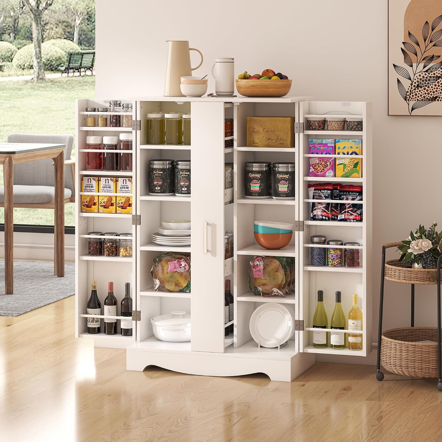 kepptory 47' Kitchen Pantry Cabinet with Drawer, Storage Cabinet with Adjustable Shelves, White Buffet Cupboards Sideboard for Home Office Use