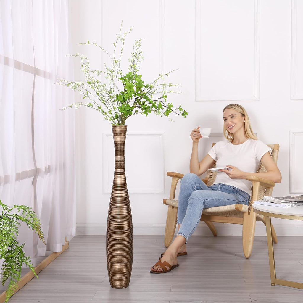 Leewadee Decorative Tall Floor Vase for Living Room Decor, 34 inches, Gold, Resin