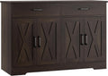 HOSTACK Buffet Cabinet with Storage, 47.2' Kitchen Sideboard Buffet with Drawers, Modern Farmhouse Coffee Bar Station with Shelves, Barn Doors Storage Cabinet for Living Room, Dark Brown