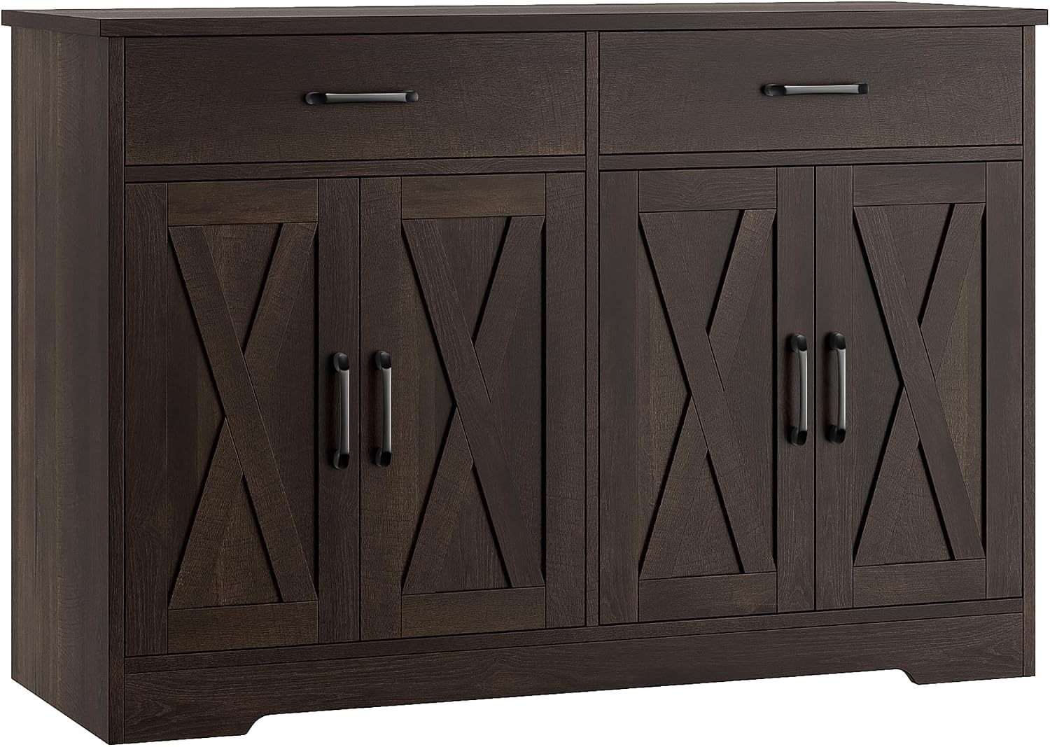 HOSTACK Buffet Cabinet with Storage, 47.2' Kitchen Sideboard Buffet with Drawers, Modern Farmhouse Coffee Bar Station with Shelves, Barn Doors Storage Cabinet for Living Room, Dark Brown