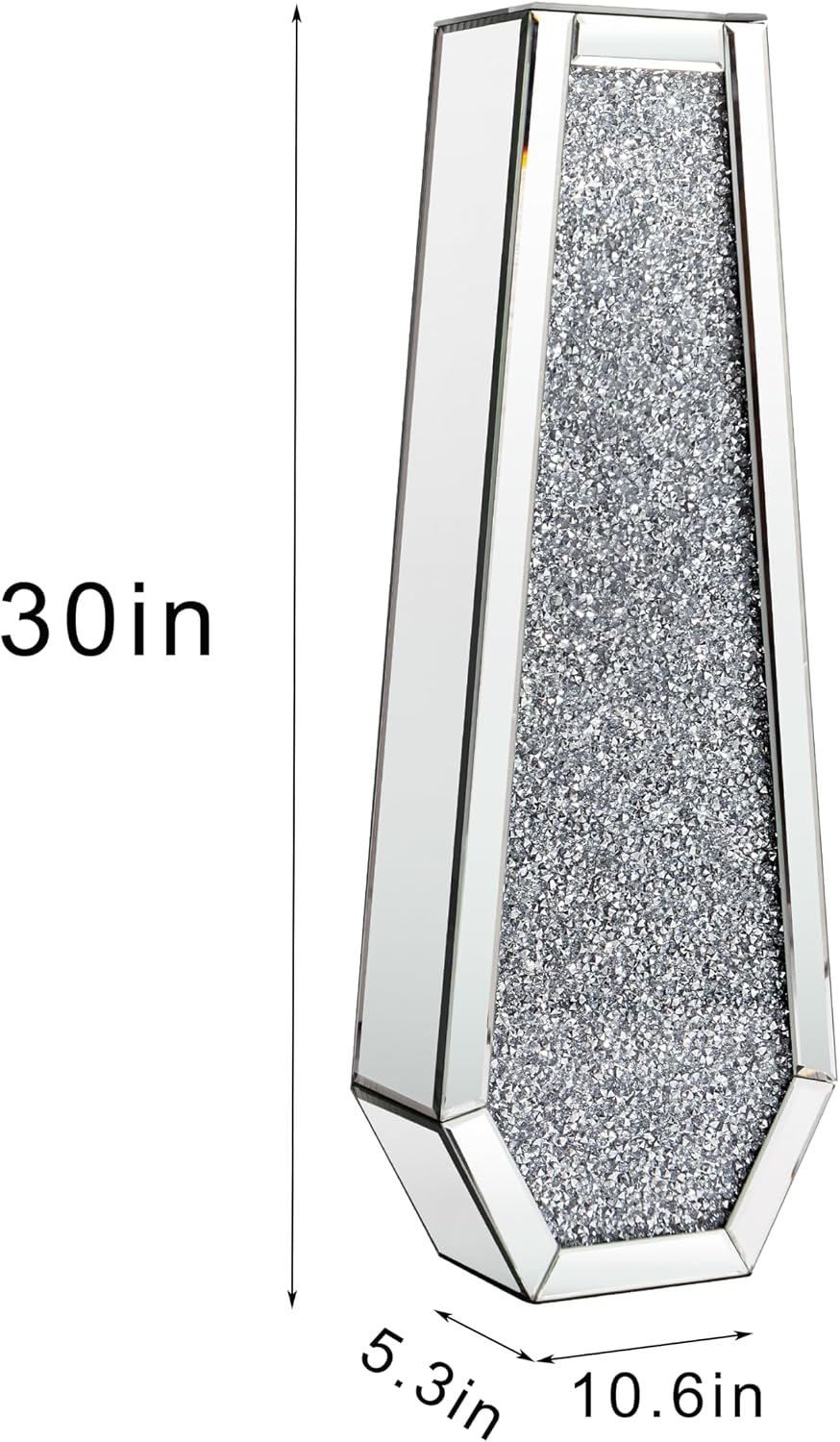 SHYFOY 30' Floor Vase Crushed Diamond Mirrored Vase Silver Tall Vases for Floor, Large Crystal Glass Decorative Floor Vases for Living Room Office Corner Hallway Home Decor