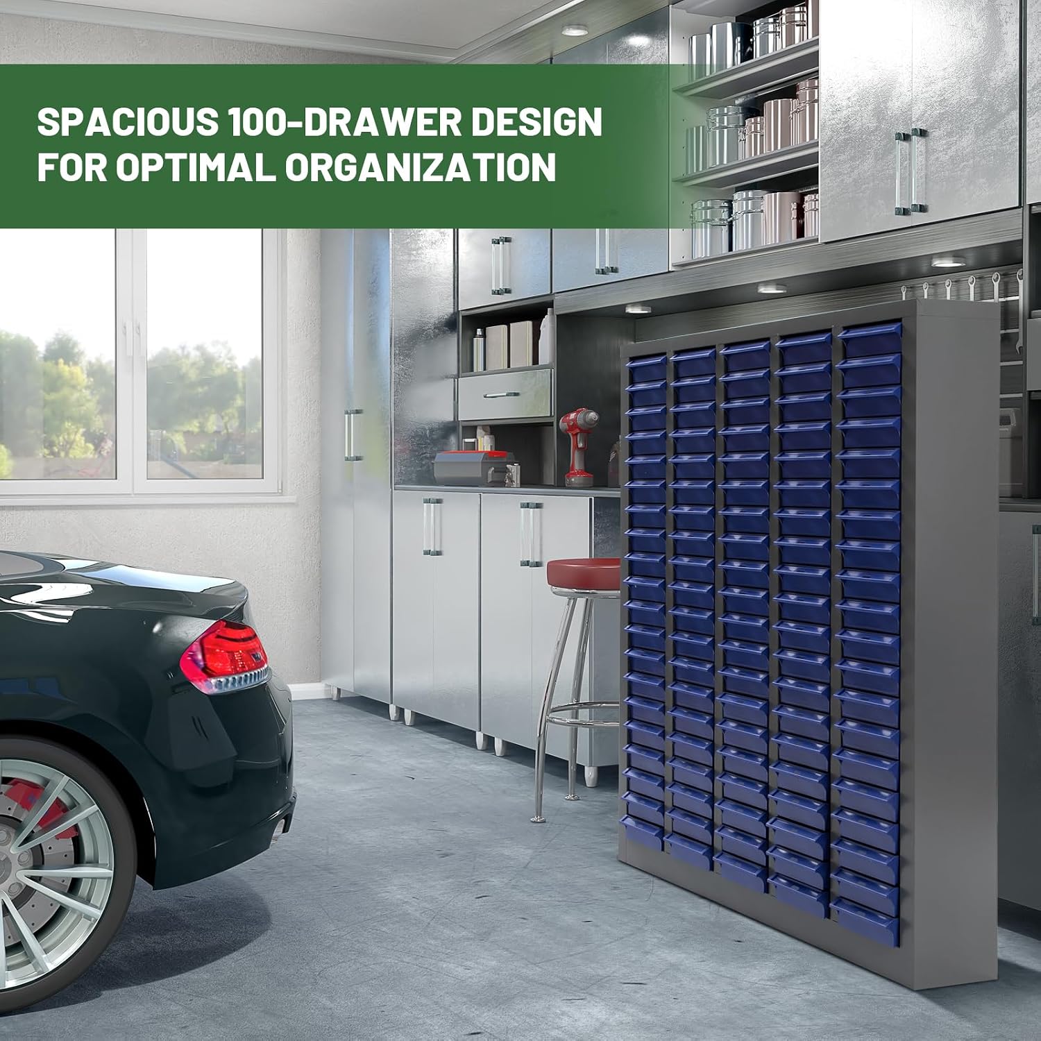 100 Drawer Parts Cabinet, Nut and Bolt Organizer Drawers, Heavy Duty Tool Box Organizer Storage Cabinet with Bolt Bin ABS Drawers & Label Stickers for Office, Workshop Hardware Craft Storage