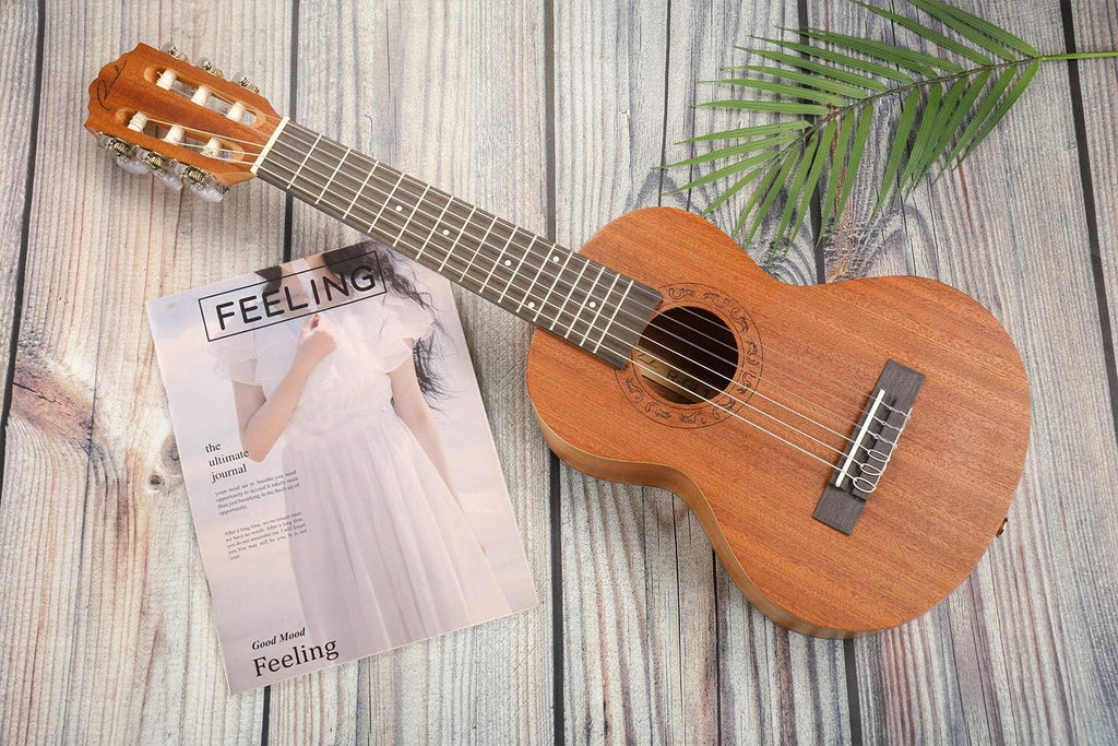 Ranch Guitalele Acoustic 28 inch Professional 6 Strings Guitar Ukulele Small Travel Classical Guitarlele Kit for Beginners Pack Bundle Gig bag, Tuner, Strap, Strings Set