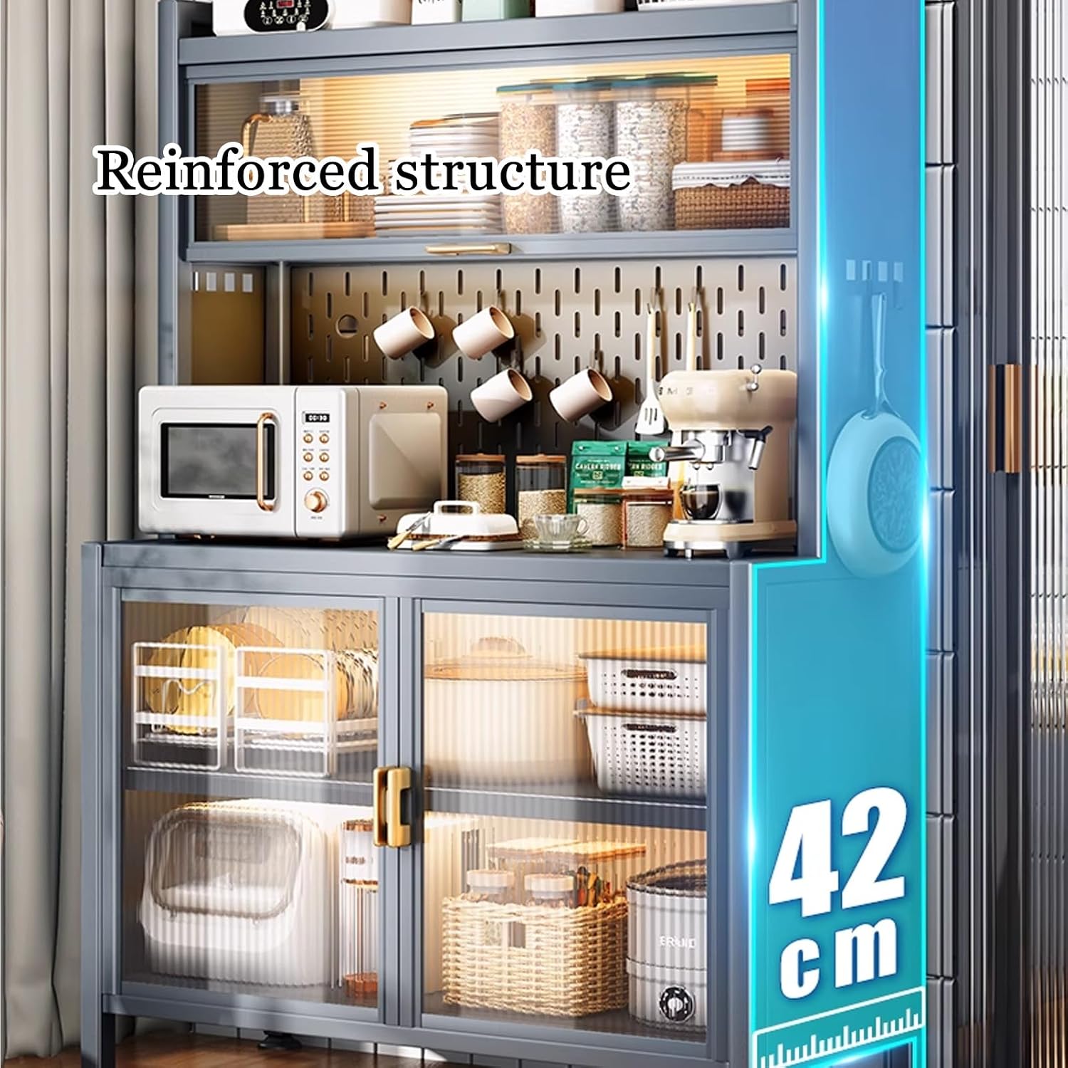 JKGHK 6-Tier Tall Kitchen Bakers Rack, Kitchen Storage Hutch Cupboard Cabinet with Adjustable Foot, Open Kitchens Pantry Storage Shelves for Spices, Pots, Pans(100cm/39.3in)