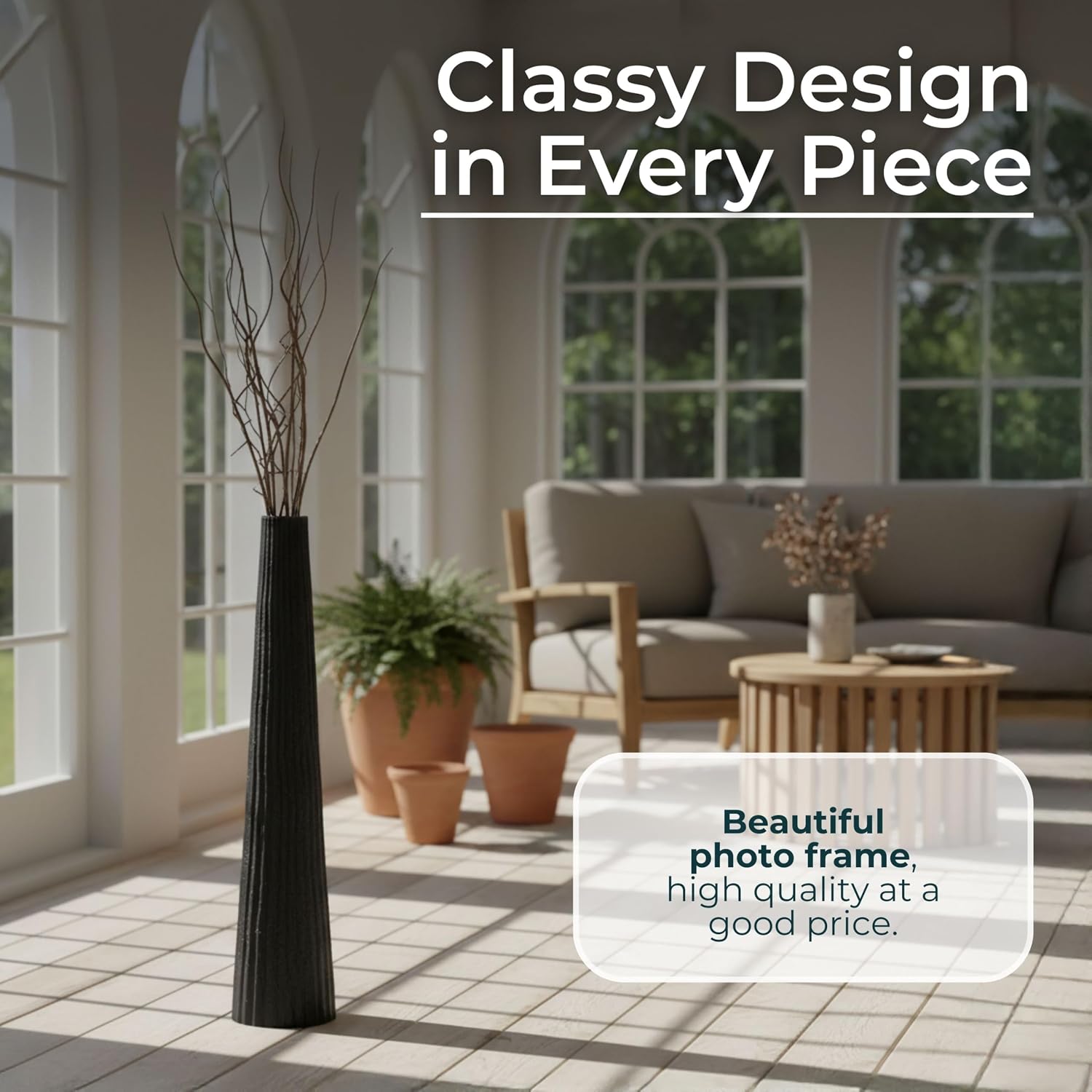 Aluminum Decorative Vase – Floor Flower Holder for Tall Arrangements, Entryway or Living Room Placement, Home Decor with Ribbed Modern Vase Design for Sculptural Impact – 48', Black