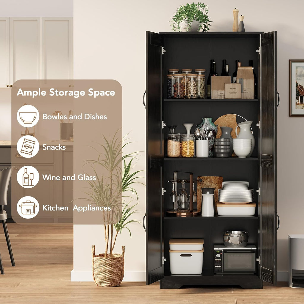 IDEALHOUSE Tall Pantry Cabinet, 60' Kitchen Pantry Storage Cabinet with 2 Doors and Adjustable Shelves, Freestanding Kitchen Cabinet, Cupboard for Dining Room, Bathroom, Antique Black